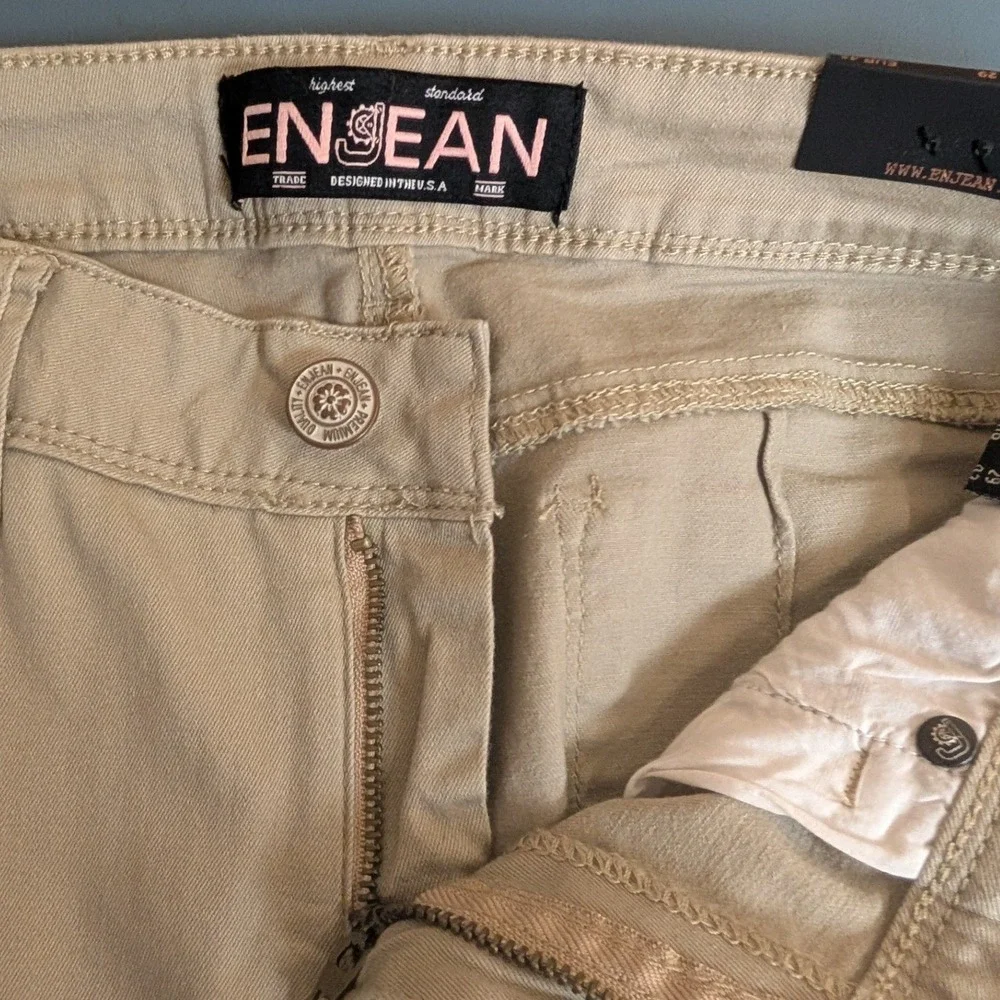 NWT Enjean Push Up Ankle Skinny Pants Womens 9 Khaki Tan Mid Rise Stretch